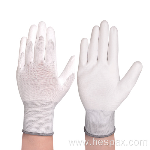 Hespax White Polyurethane Coated Anti-static Work Gloves